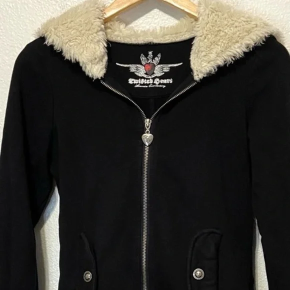 Twisted heart Black cream faux fur hooded tracksuit pants hoodie jacket set S - Picture 9 of 9
